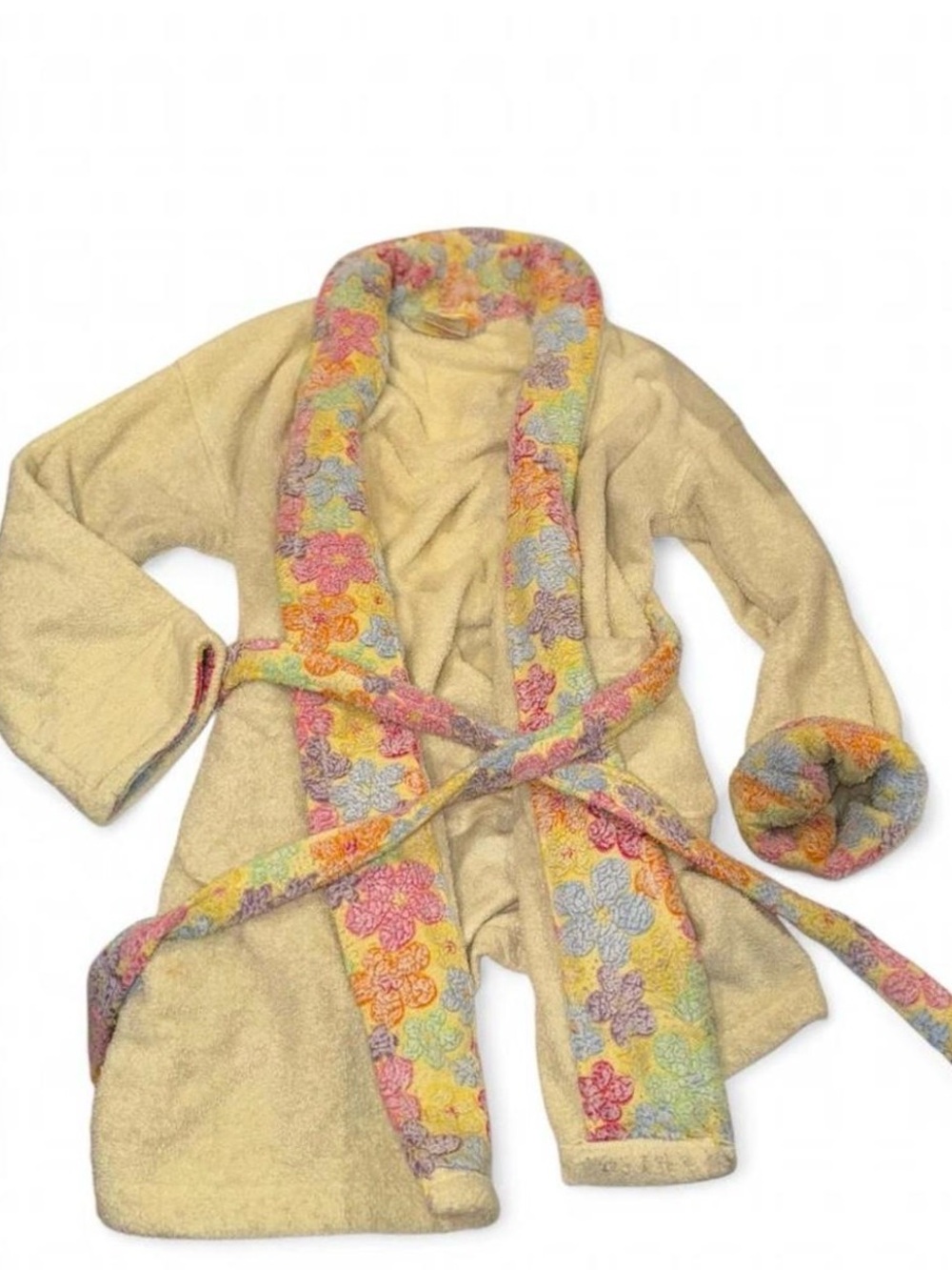 Cozy Y2K Yellow Women's Robe Jacket with Colorful Floral Trim & Details